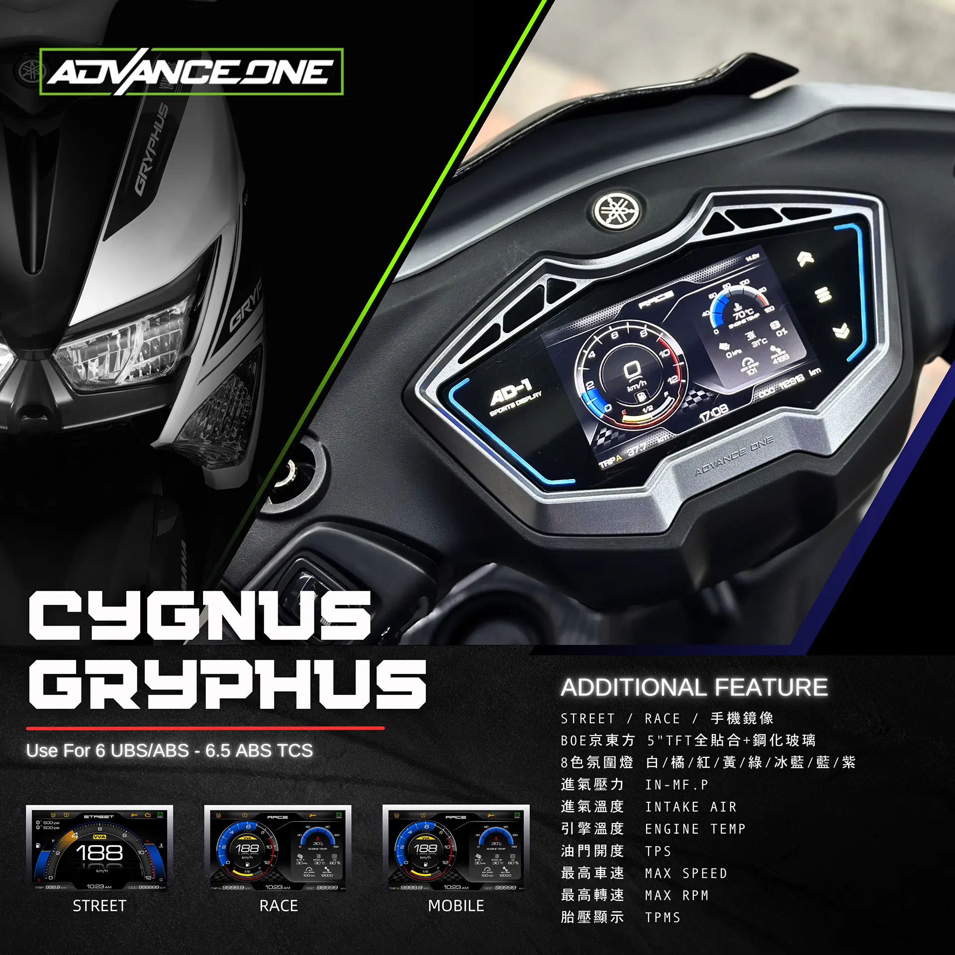 AD-1 YAMAHA CYGNUS GRYPHUS TFT儀表| 兼具設計感、實用性與可靠度的
